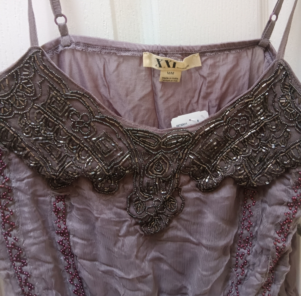 Forever 21 Dark Grey Beaded Woven Tank Top, Medium, New With Tag - Picture 6 of 9